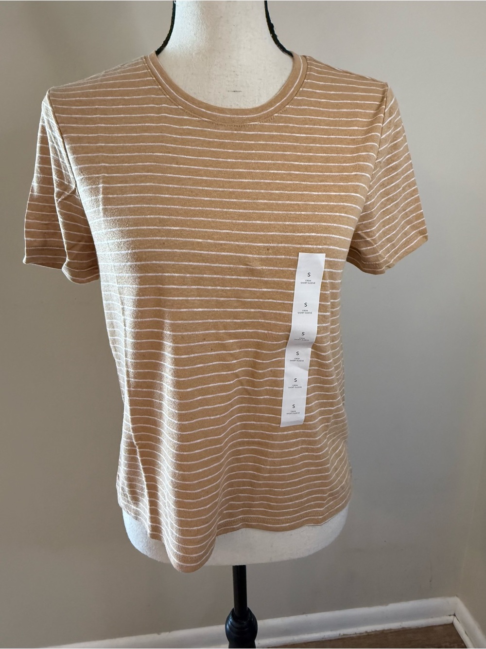 Banana Republic Factory linen blend tan white striped tee SZ SM